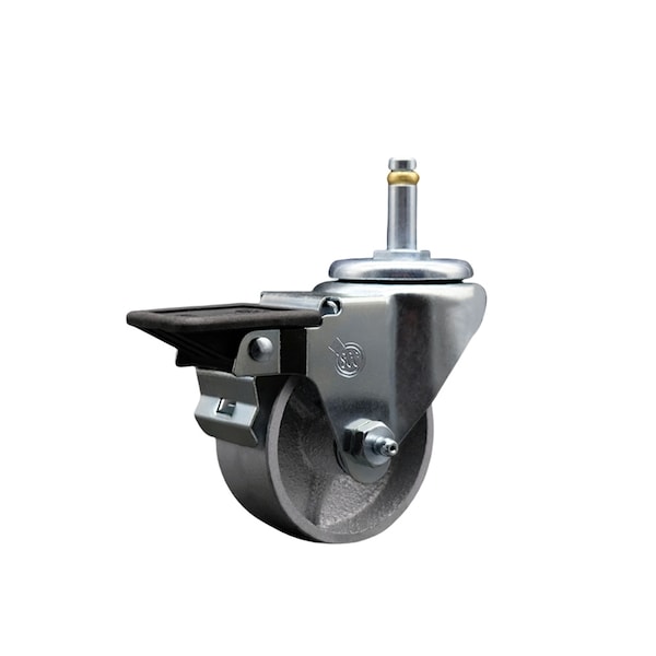 Semi Steel Swivel Grip Ring Caster 3'' Wheel & 7/16'' Stem w/Brake